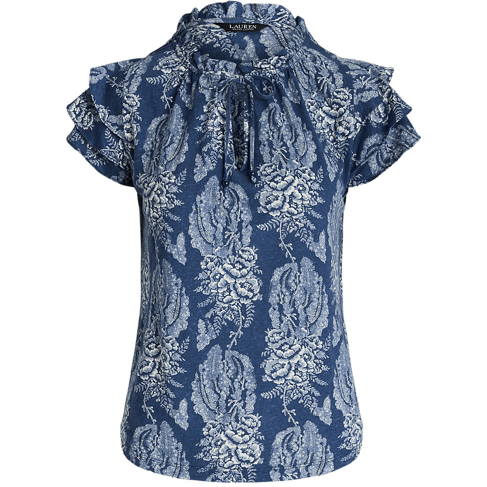 Lauren Ralph Lauren Floral Linen-Blend Jersey Tie-Neck Top